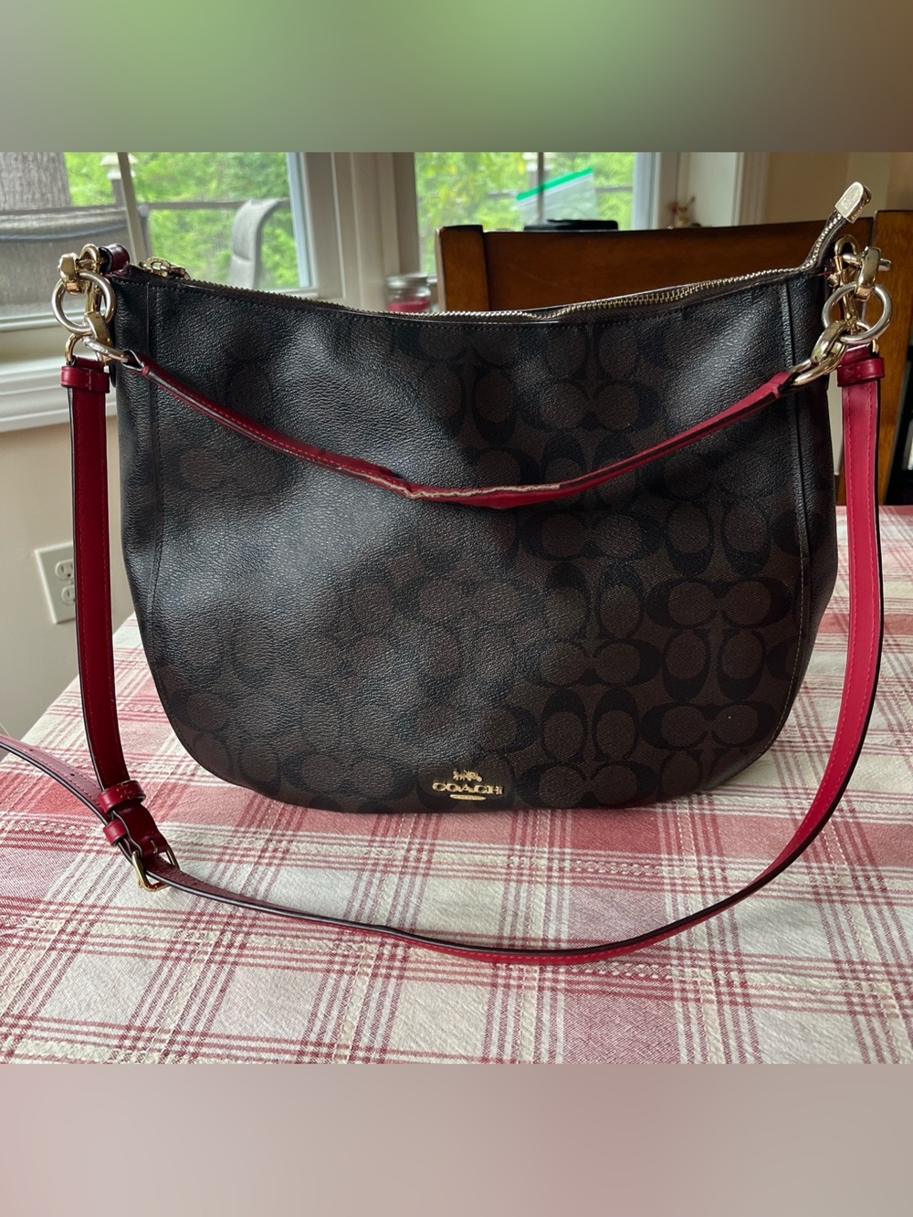 Coach Elle Boho Bag Signature Brown Leather True Red Shoulder Crossbody F39527